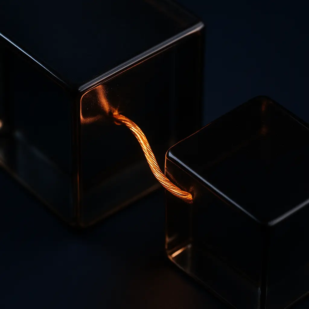 Two glass slabs linked by a copper filament